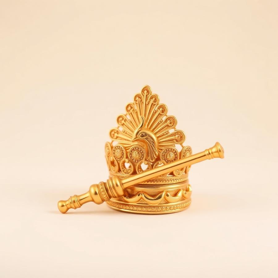 Golden Peacock Mukut with Bansuri